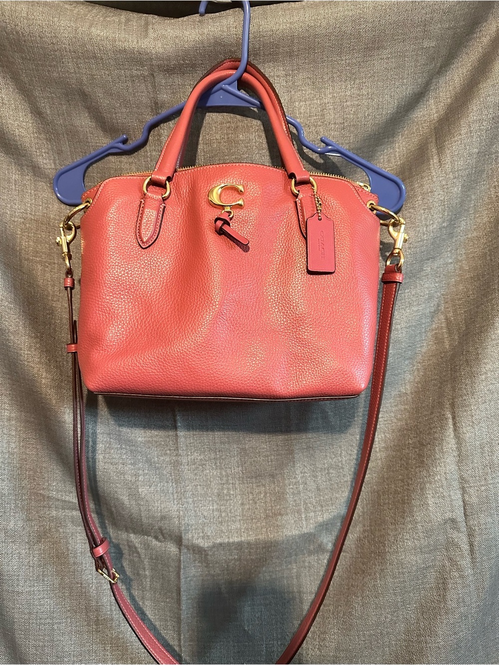 Coach Pebble Leather Satchel in Coral Pink with Gold Hardware